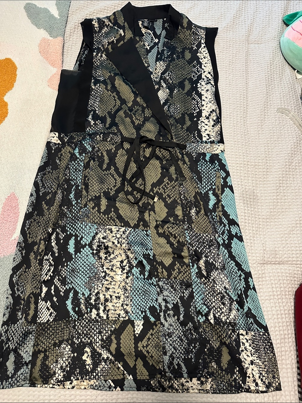 Kenneth Cole Black, Cream & Teal Snakeskin-Print Midi Dress